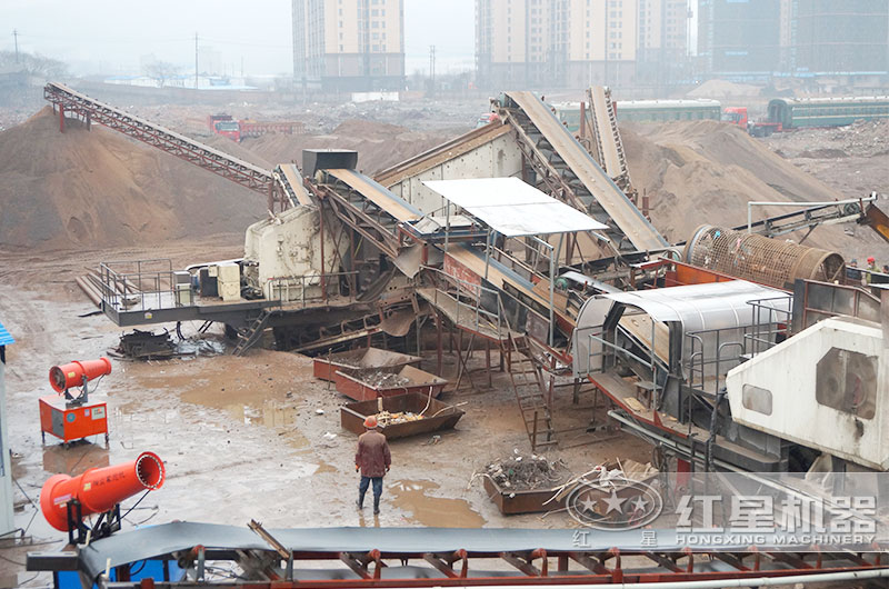 湖南株洲時產200噸環(huán)保建筑垃圾破碎全局圖